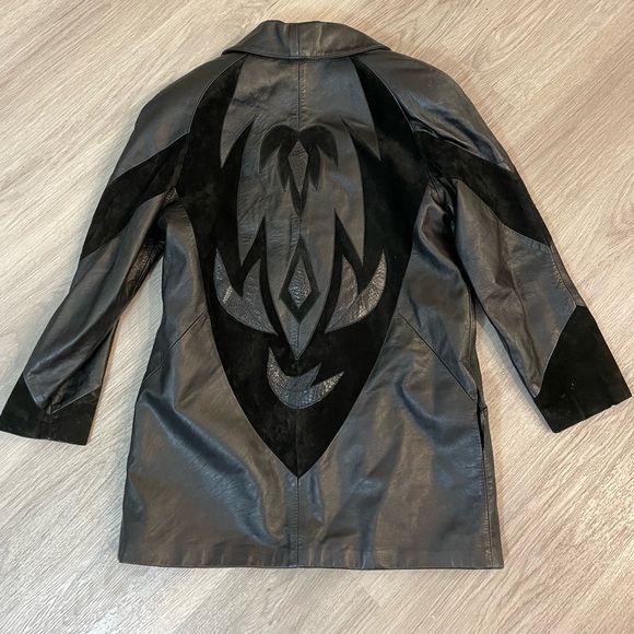 Boutique Of Leathers Jackets & Blazers - BOUTIQUE OF LEATHERS Vintage Black Aztec Design Genuine Leather Jacket.